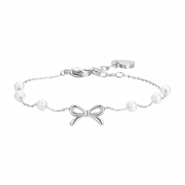 BRACCIALE DONNA IN ACCIAIO PERLE E FIOCCO