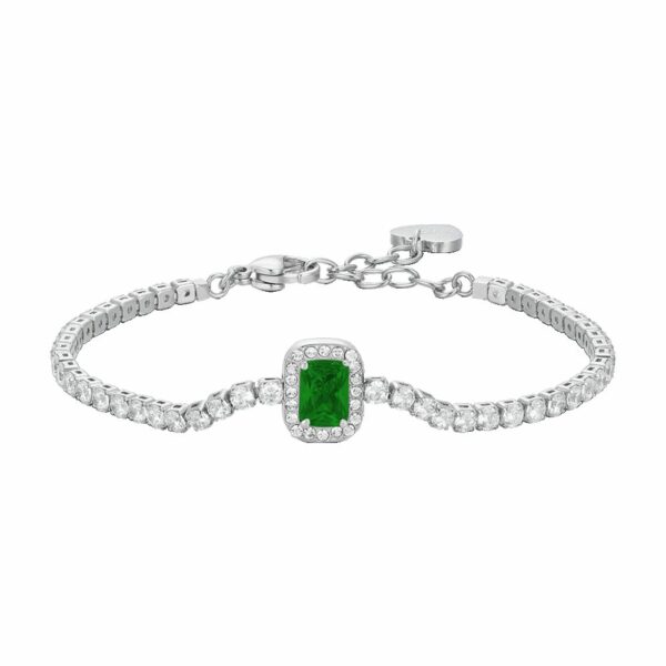 BRACCIALE TENNIS DONNA IN ACCIAIO CRISTALLI E ZIRCONE VERDE