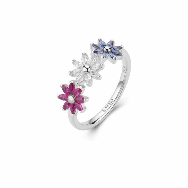 Anello GAIA argento 925/1000 rodio, cubic zirconia white, blue and ruby